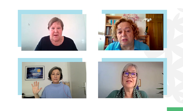 A screen grab of four Caucasian women talking to camera