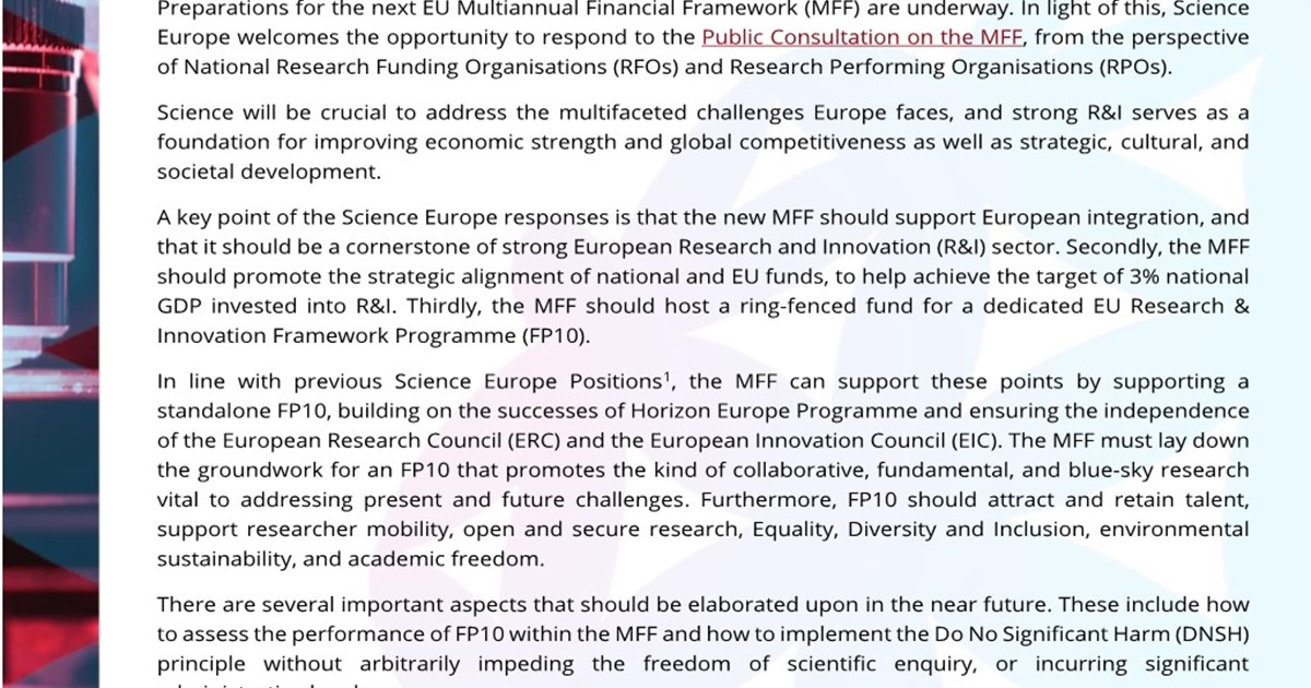 Response to Consultation on MFF to support R&D and a standalone FP10 ...