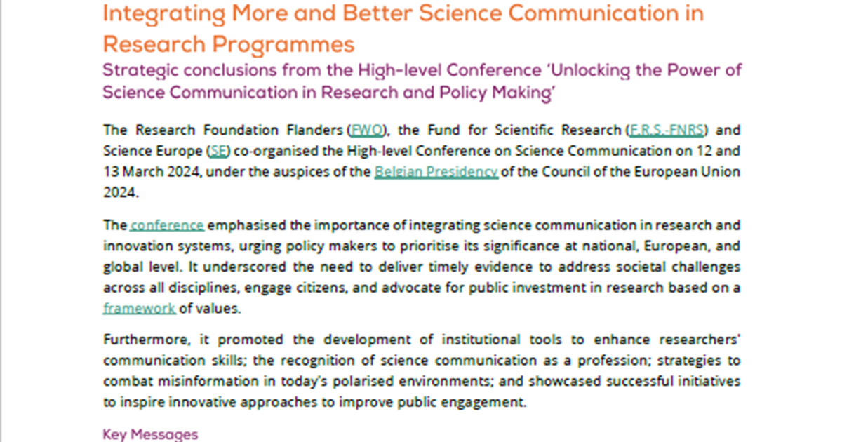 Science Communication Conference Strategic Conclusions - Science Europe