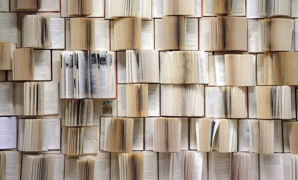Wall of open books
