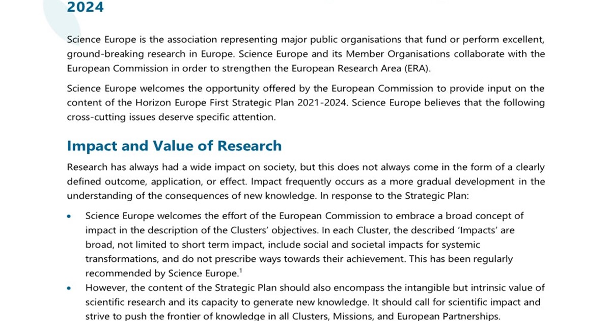 Response to the European Commission Consultation on the Horizon Europe ...