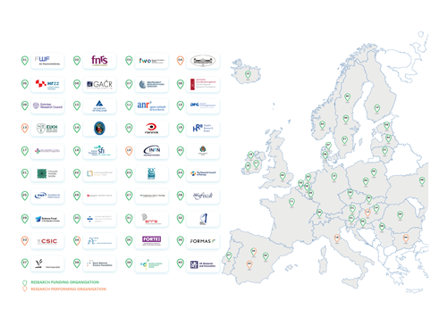 Map of Europe showing Science Europe Member Organisations
