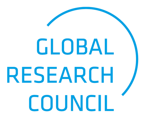 Light blue text saying Global Research Council with a semi-circle behind it