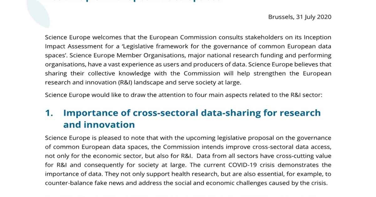 Response to the European Commission Roadmap on European Data Spaces ...